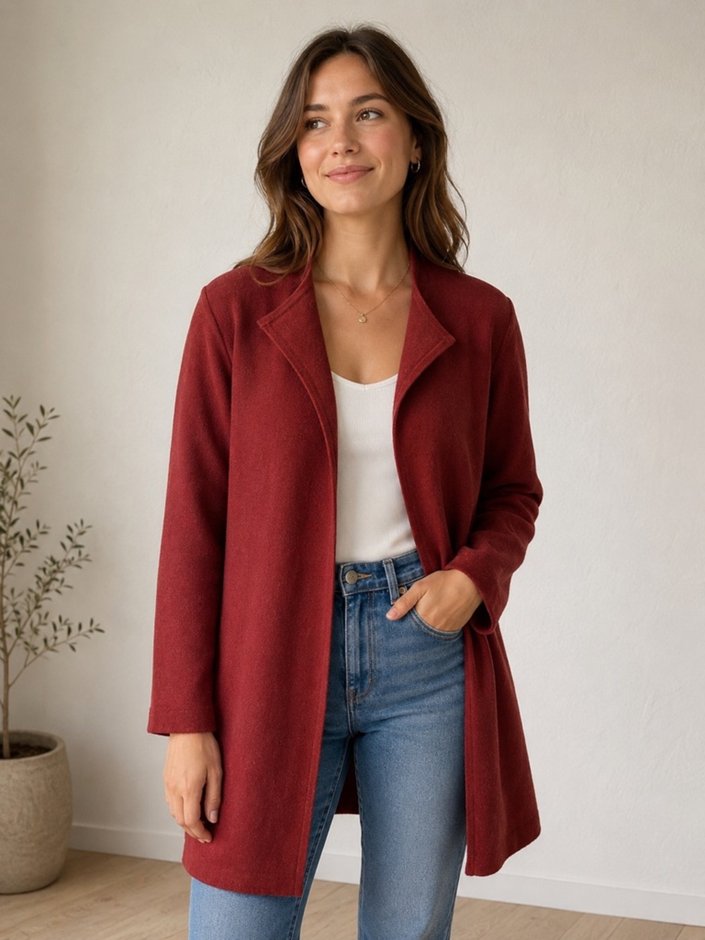 Rust Red ANRABESS Women’s Open-Front Long Cardigan Sweater Medium